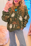 Olive Sequin Ghost Mushroom Crewneck Sweatshirt