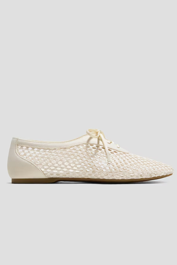 Square-Toe Lace-Up Mesh Flats