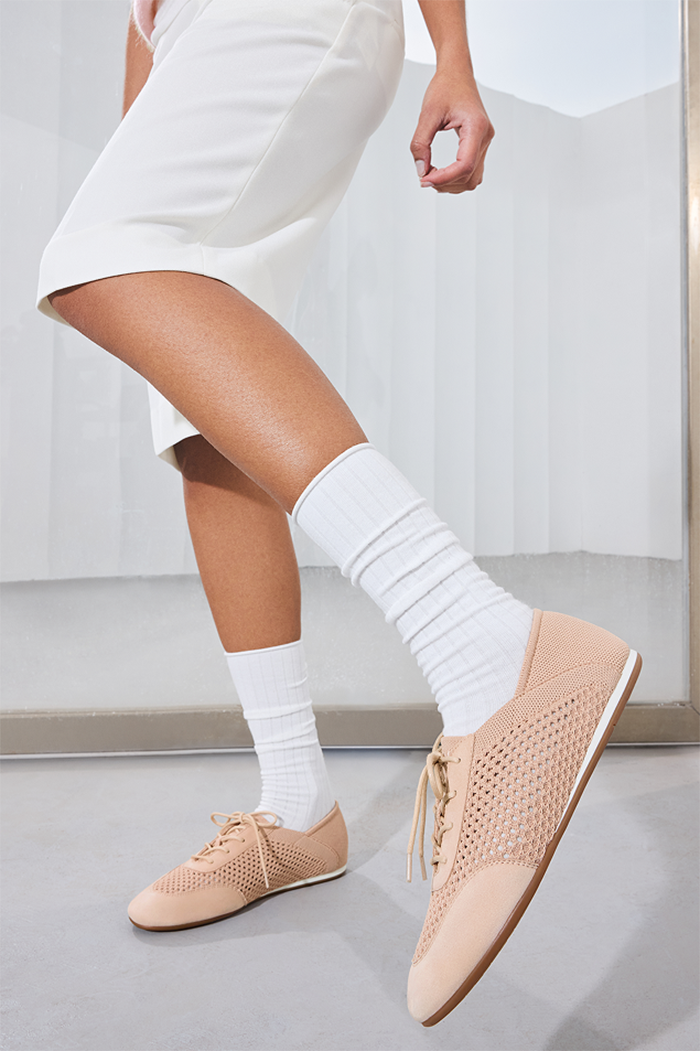 Mesh Lace-Up Flat Ballet Sneakers