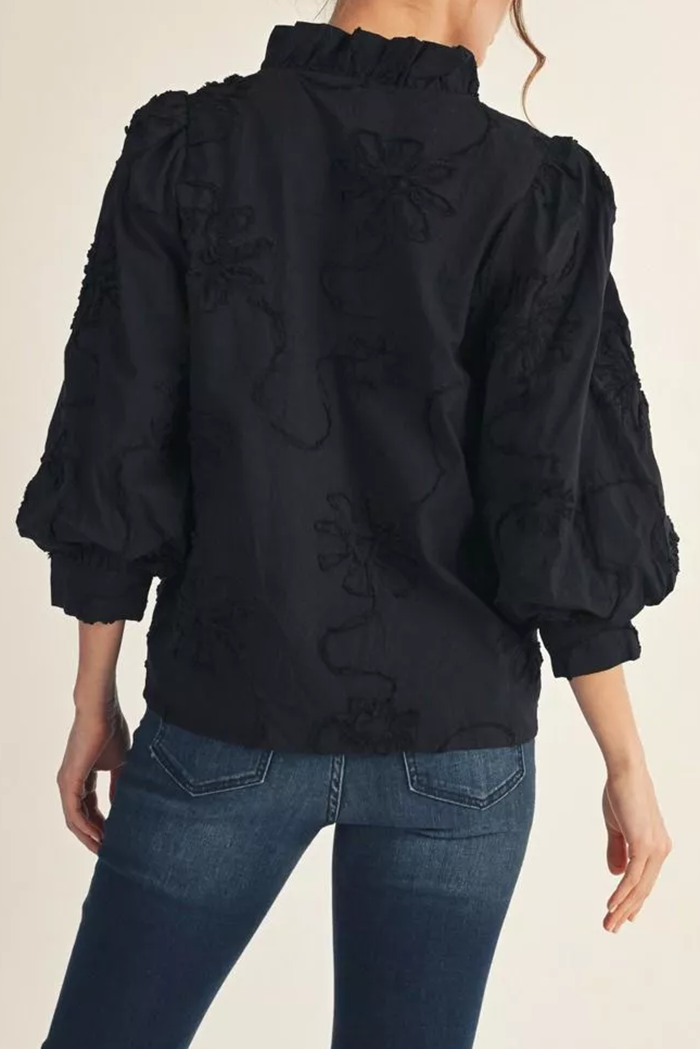Casual Ruffles Collar Puff SleeveTop
