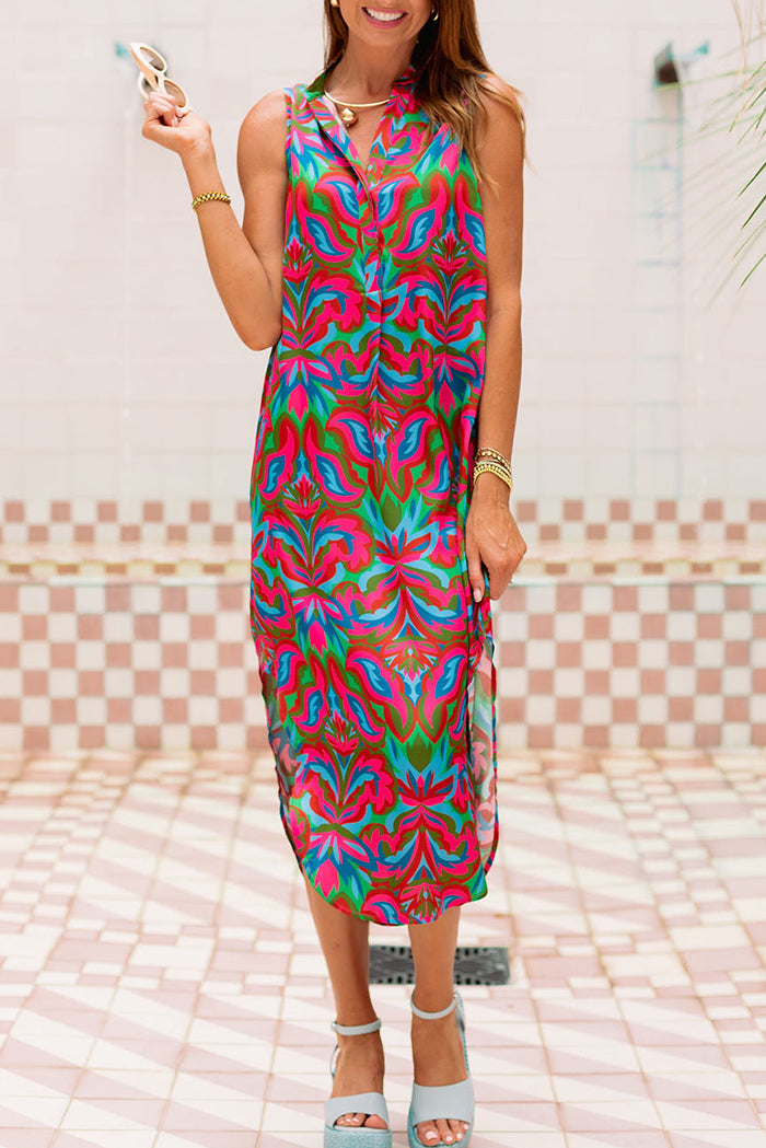 Casual Sleeveless Printed Midi Dress