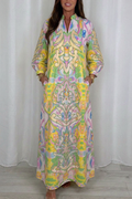 Casual V-Neck Retro Print Maxi Dress