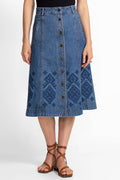 Button Front Panel Denim Midi Skirt