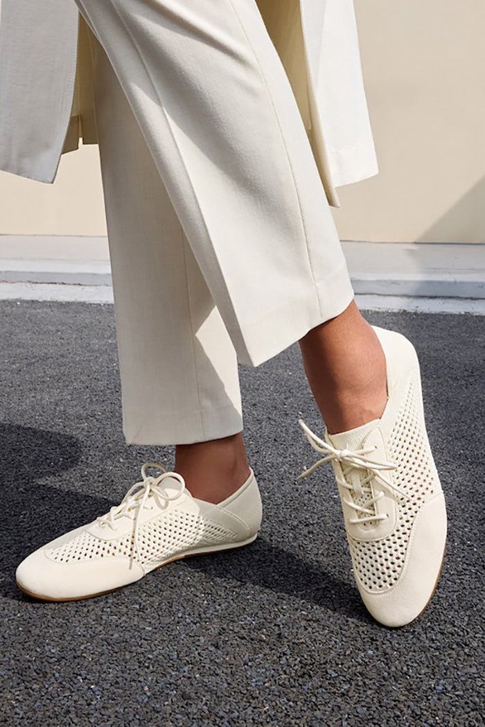 Mesh Lace-Up Flat Ballet Sneakers