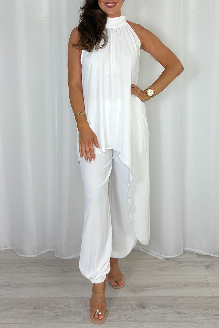 Halter Asymmetrical Top & Harem Pants Two Piece Set