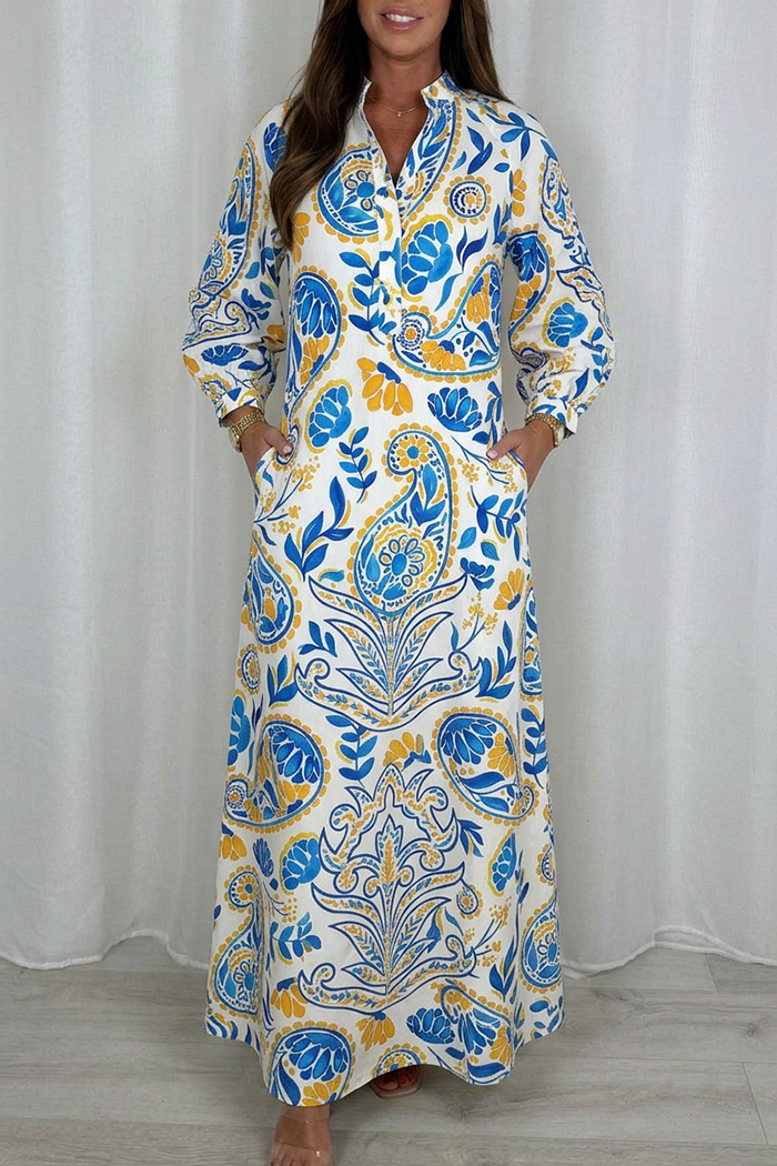 Casual V-Neck Paisley Print Maxi Dress