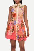 Collared Sleeveless Floral Fit Flare Dress