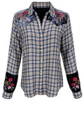 Puff Sleeve Western Plaid Shirt Top