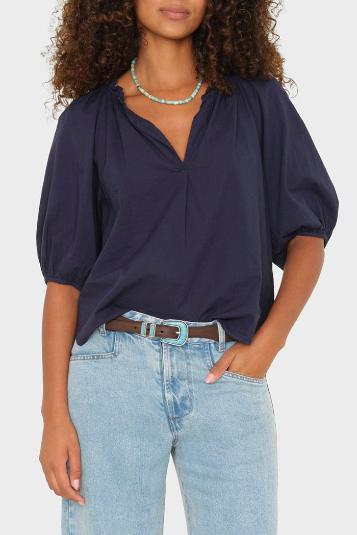 Ruffle Neck Bubble Sleeve Popover Top