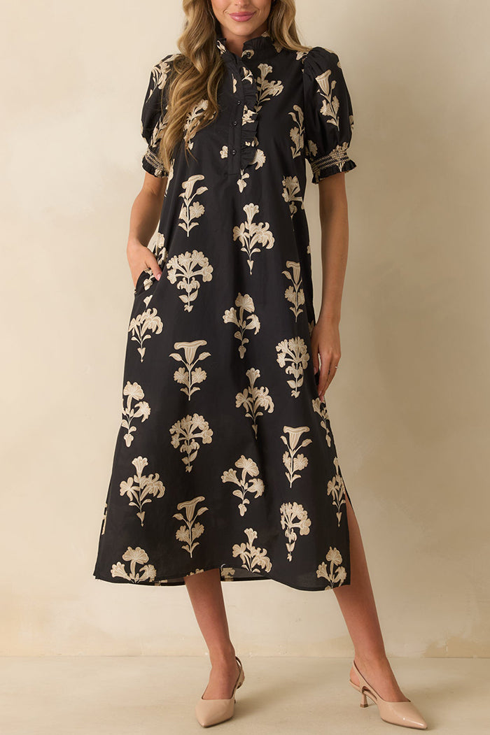 Floral Puff Sleeve Midi Dress