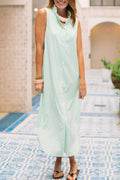 Sleeveless Ruffle Collar Striped Shirt Maxi Dress