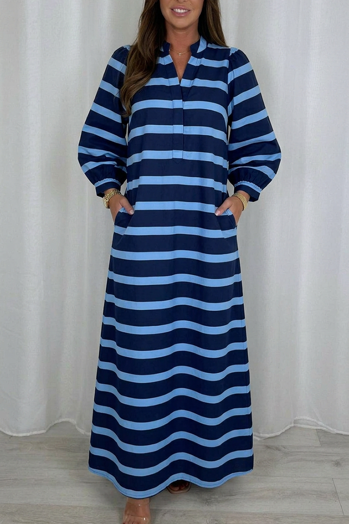 Casual V-Neck Striped Maxi Dress