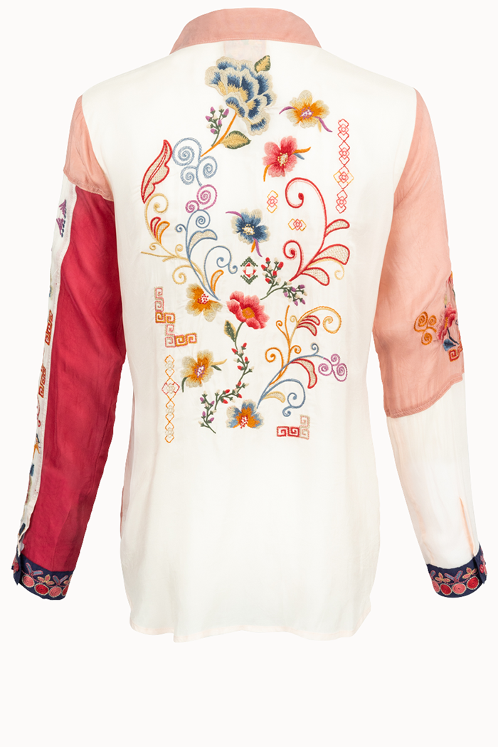 Vibrant Colorblock Floral Western Top
