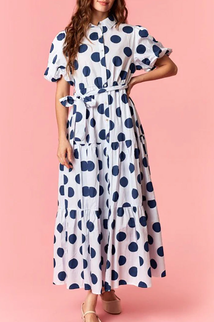Puff Sleeve Polka Dot Maxi Dress