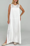 Solid Color Side Slit Hem Dress