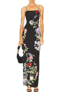 Black Floral Spaghetti Strap Maxi Dress