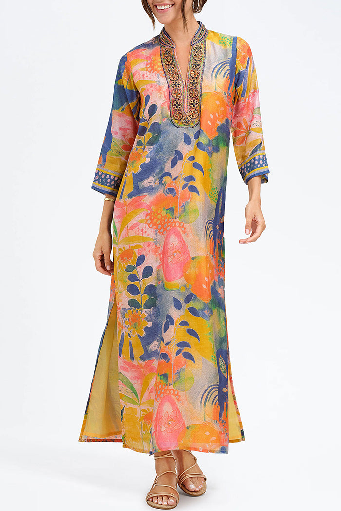 Casual V-Neck Botanical Print Dress