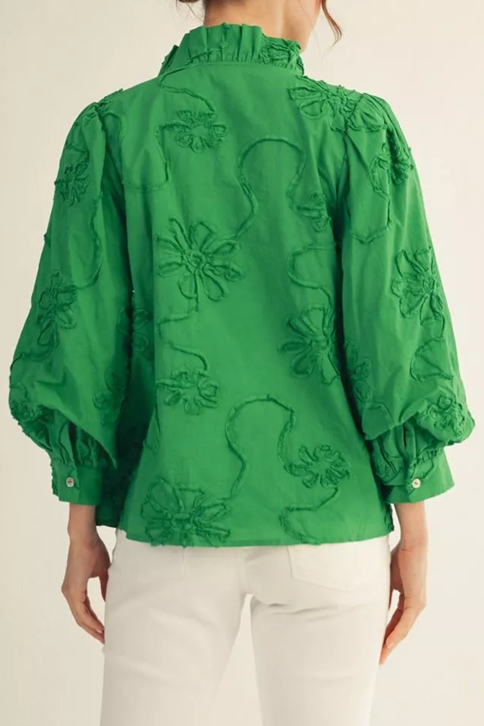 Casual Ruffles Collar Puff SleeveTop