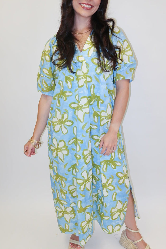 Puffed Short Sleeve Floral Dress