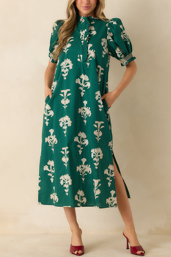 Floral Puff Sleeve Midi Dress