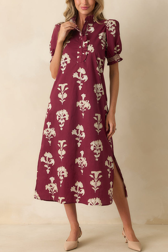 Floral Puff Sleeve Midi Dress