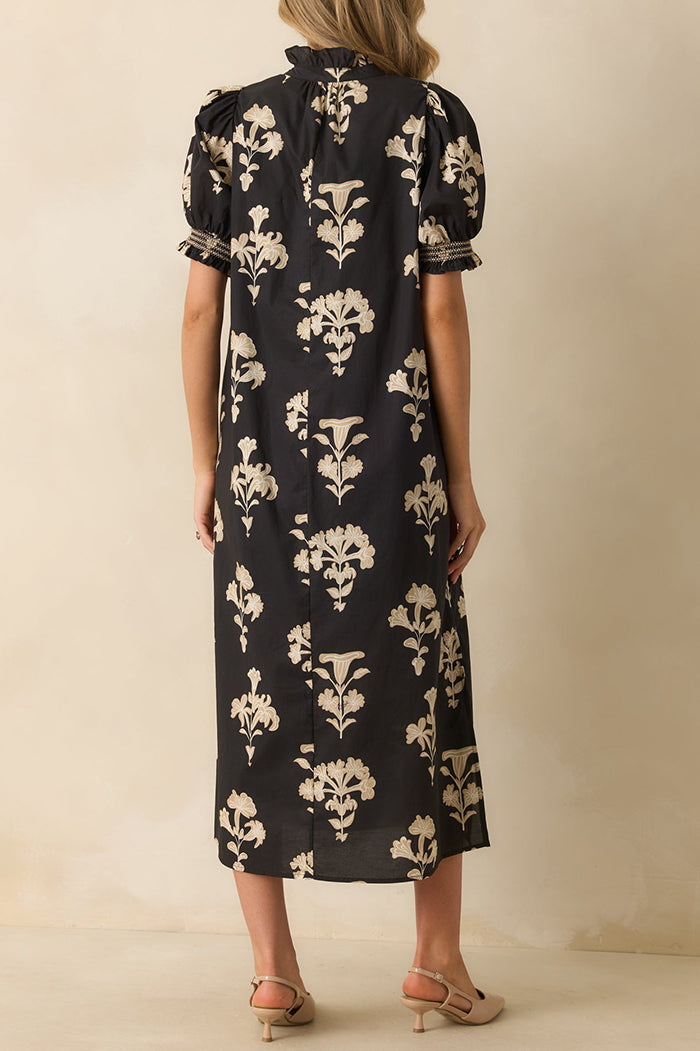 Floral Puff Sleeve Midi Dress