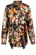Vintage Butterfly Floral Ruffle Neck Top
