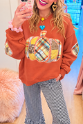 Burnt Orange Patchwork Pumpkin Crewneck Sweatshirt