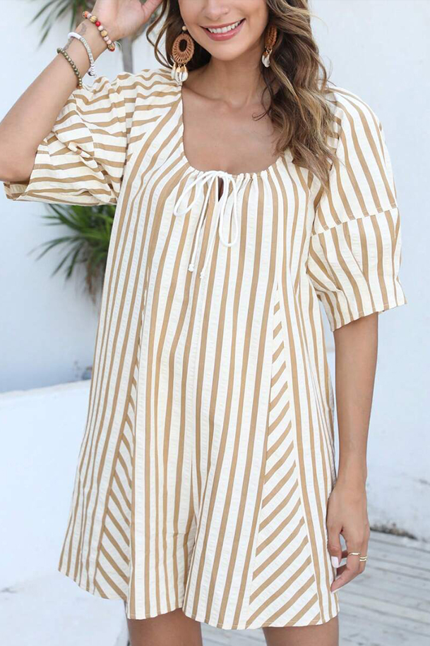 Casual Puff Sleeve Wide Leg Romper