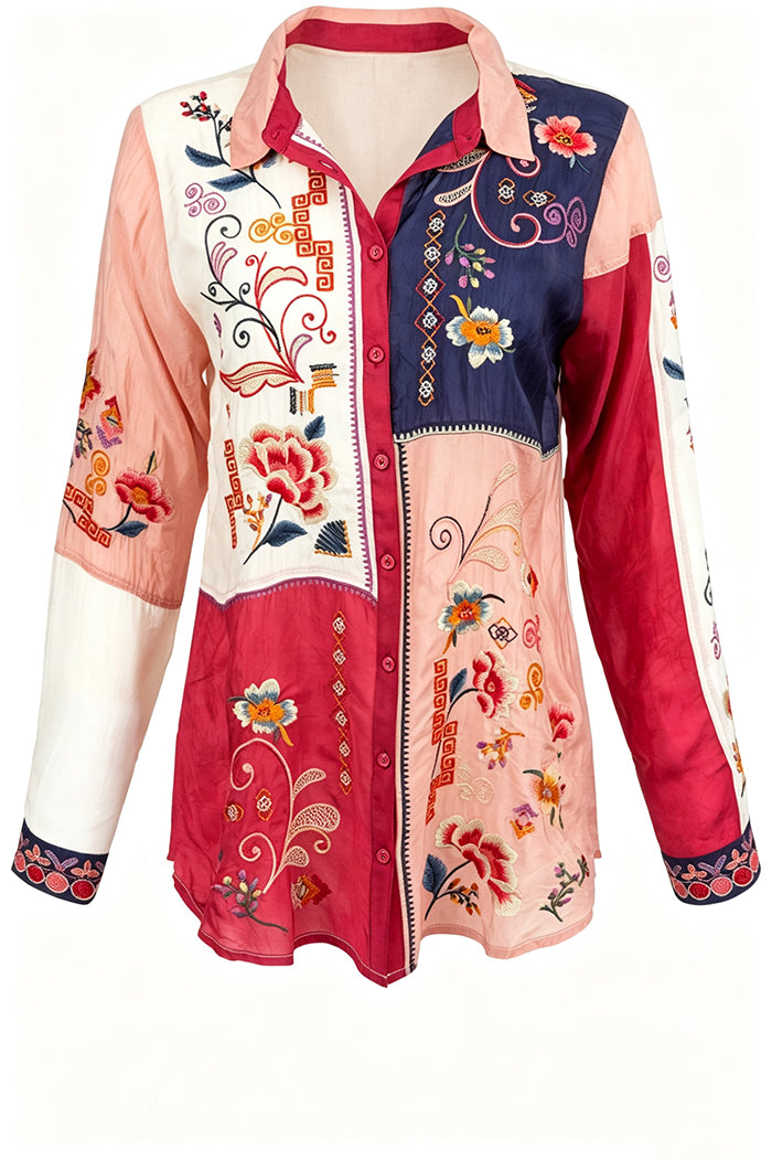 Vibrant Colorblock Floral Western Top