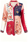 Vibrant Colorblock Floral Western Top