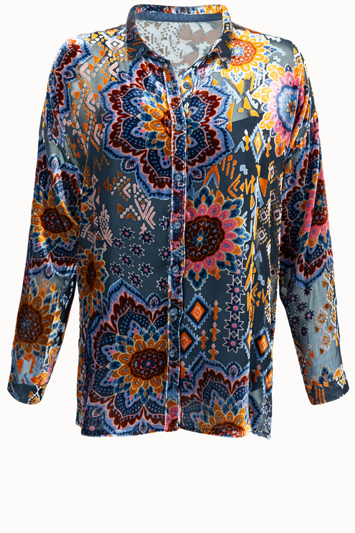 Boho Floral Drop Shoulder Button Top