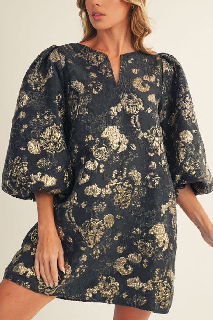 Gold Accent Jacquard Shift Dress