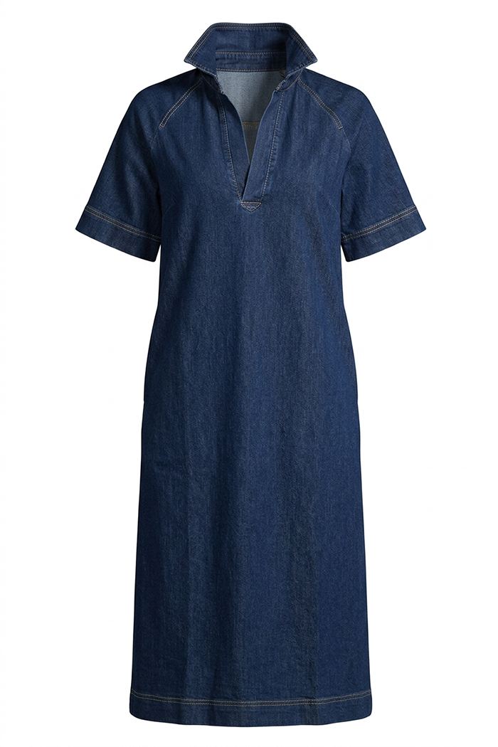 Casual Denim Pocket Midi Dress