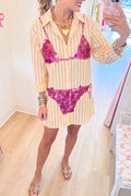 Casual Striped Pink Paillette Bikini Tunic