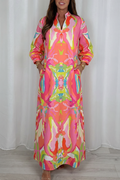Casual V-Neck Abstract Print Maxi Dress
