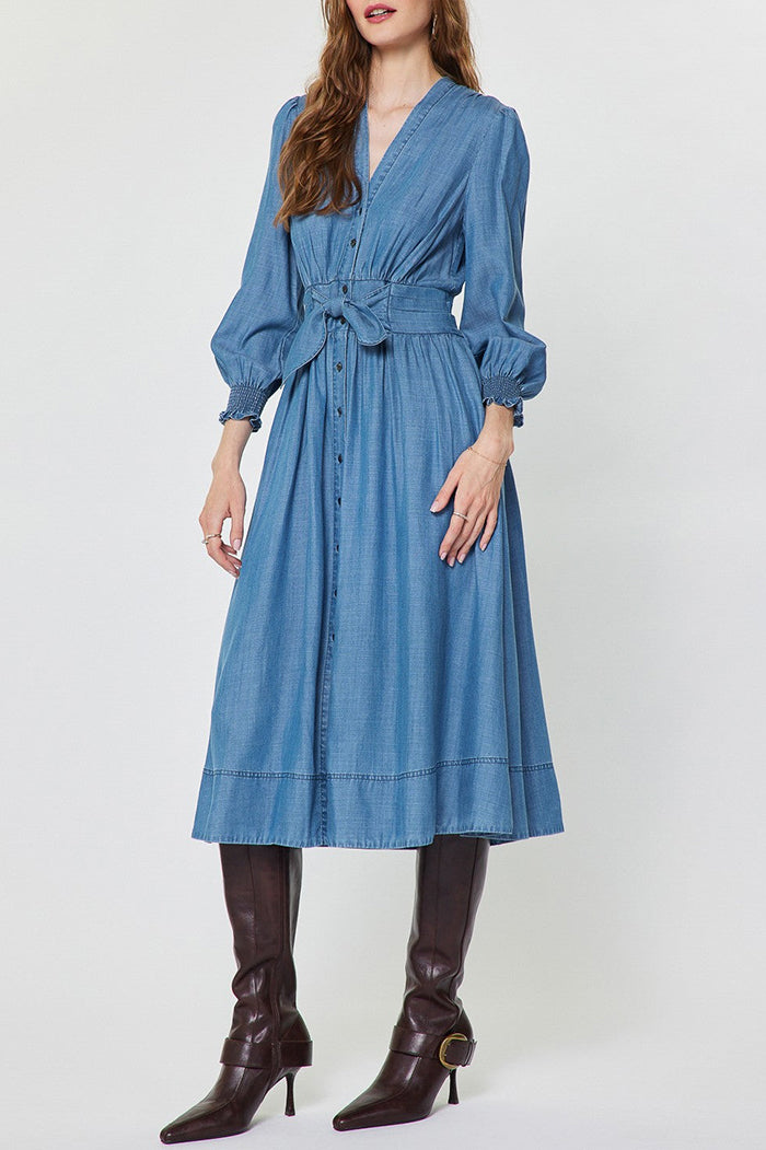 Casual V-Neck Denim Dress