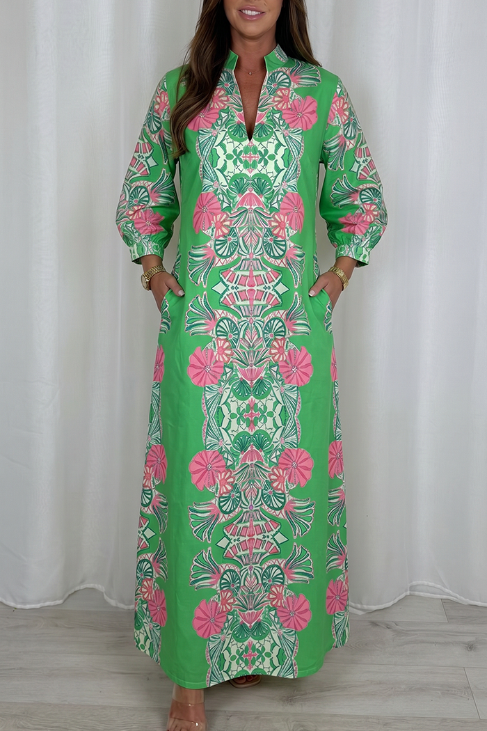 Casual V-Neck Floral Print Maxi Dress