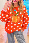 Casual Pumpkin Patterned Polka Dot Sweatshirt