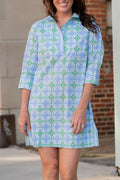 Collared Geometric Print Split Hem Tunic Dress