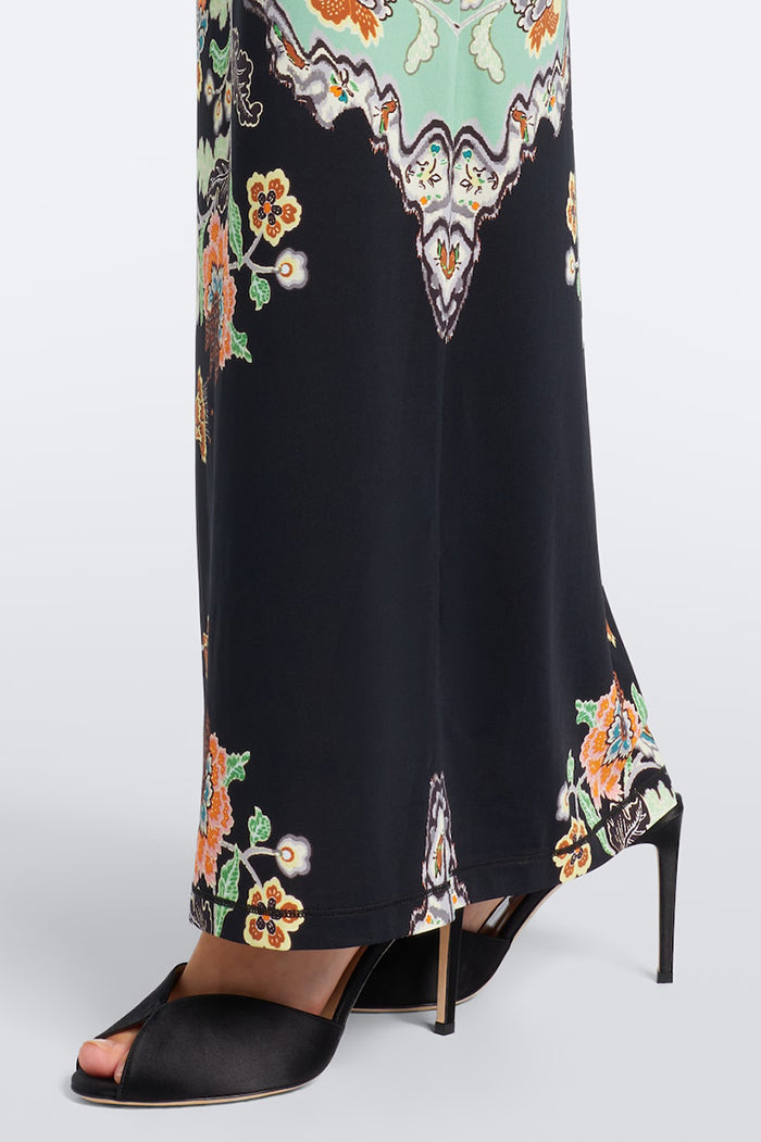 Green Black Color Block Floral Long Sleeve Maxi Dress