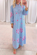 Casual Striped Embroidered Dress