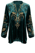 Ruffled Collar Long Sleeve Velvet Top