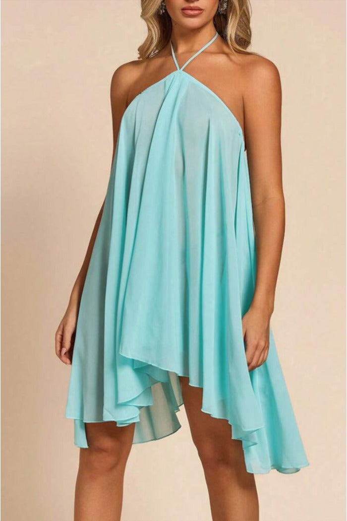 Halter Neck Asymmetrical Hem Dress