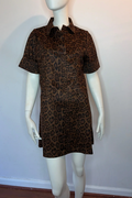 Leopard Print Collared Short Sleeve Pocket Dress