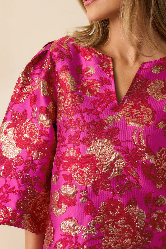 Gold Accent Jacquard Shift Dress