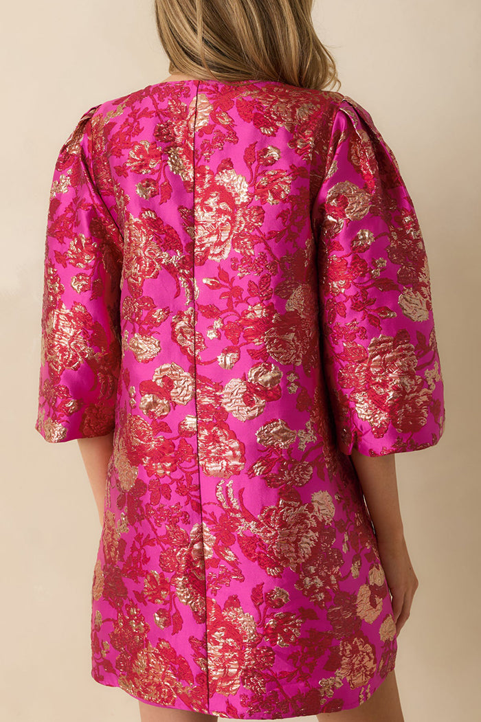 Gold Accent Jacquard Shift Dress