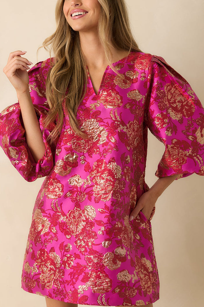 Gold Accent Jacquard Shift Dress