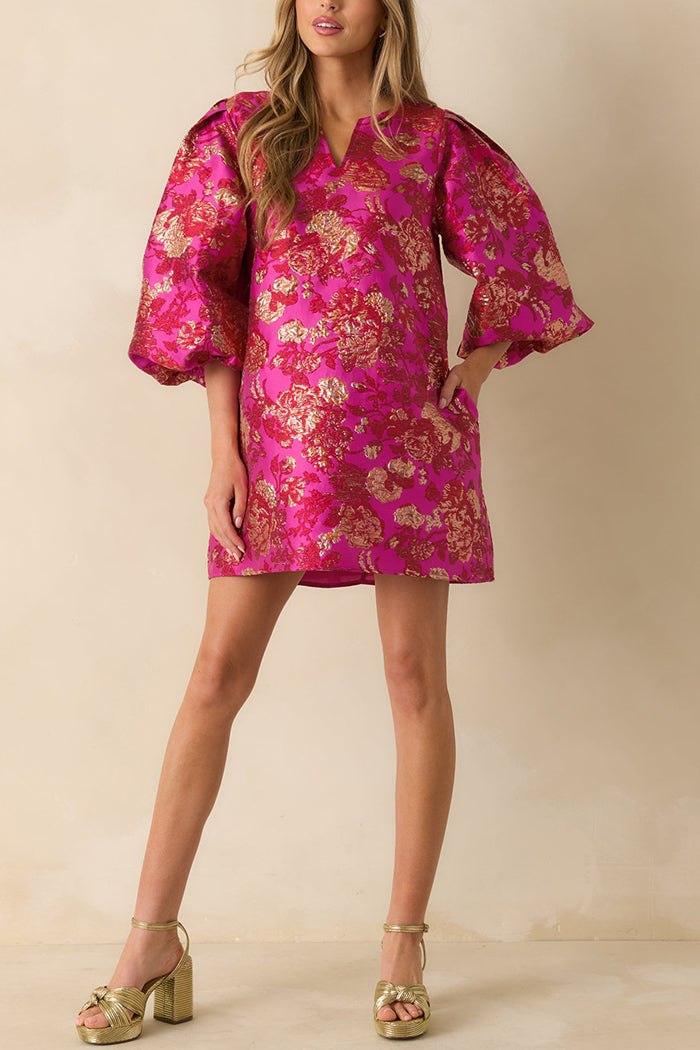 Gold Accent Jacquard Shift Dress