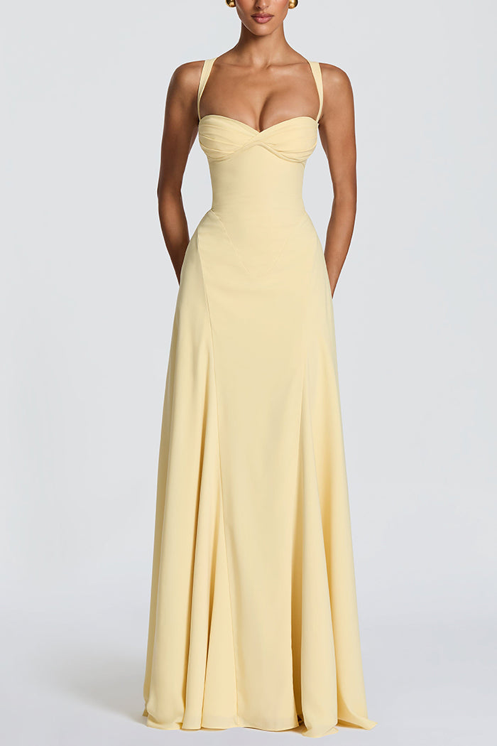 Lemon Yellow Tapered Straps Maxi Dress